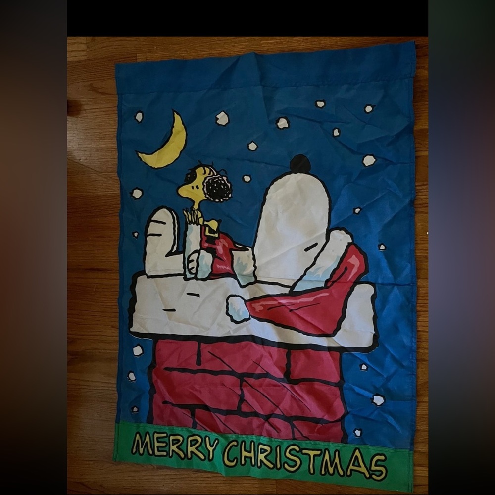 Snoopy and Woodstock vintage Christmas holiday flag